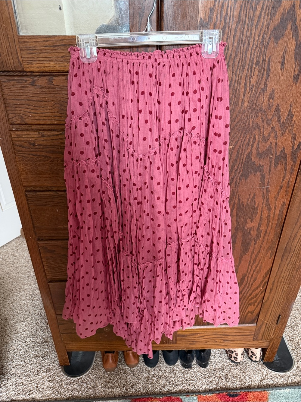 Free people one Pink Polka Dot lined Midi Skirt